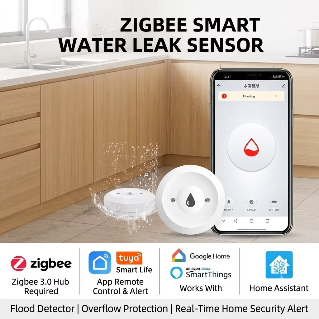 Smart Home Hub Matter - ZigBee 3.0 Smart Water Leak Sensor
